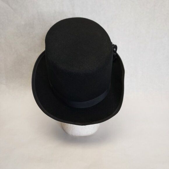 New York Hat Co Top Hat Women's M Wool Felt Classic Black Short Crown Flower Pin - Picture 8 of 16